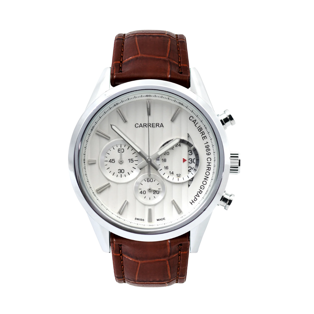 Classic Racing Chrono – Silver Dial | Brown Leather Strap